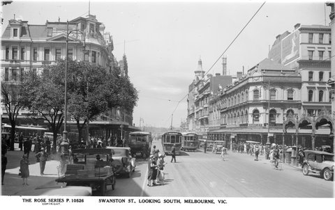 SWANSTON ST., LOOKING SOUTH, MELBOURNE, 1925?