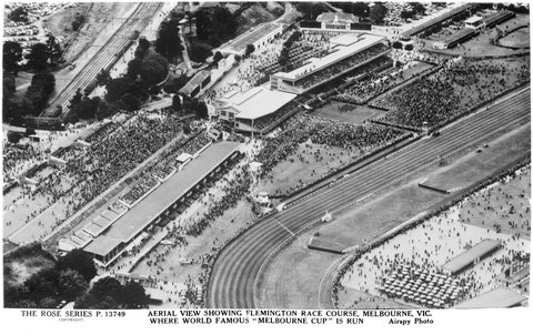 AERIAL VIEW SHOWING FLEMINGTON RACE COURSE, MELBOURNE, VIC, 1920–54