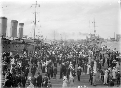 Unidentified warships during public inspection, Port Melbourne, 1924