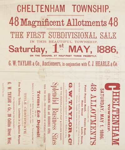 [Auction notice for] Cheltenham Township, 1886