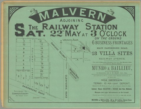 Malvern adjoining the Railway Station [Auction notice], 1886
