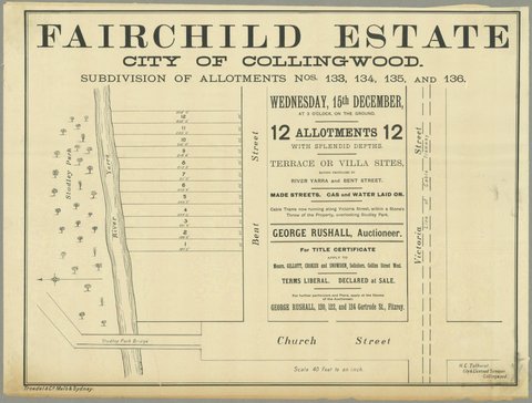 Fairchild Estate, City of Collingwood. [Auction notice], 1886