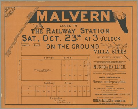 Malvern close to the Railway Station [Auction notice], 1886