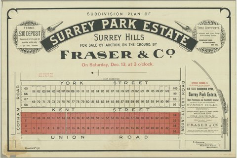 Surrey Park Estate, Surrey Hills [Auction notice], 1880–90