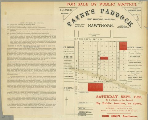Payne's Paddock the most magnificent sub division in Hawthorn, 1880–1900